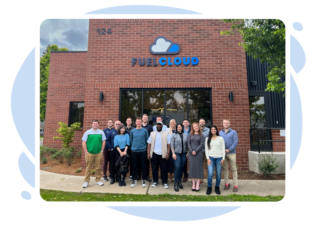 FuelCloud's US team standing in front of the company's headquarters